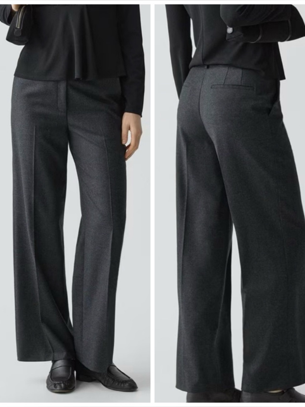 Theory Demitria Virgin Wool Straight Leg Pants in Charcoal Grey
